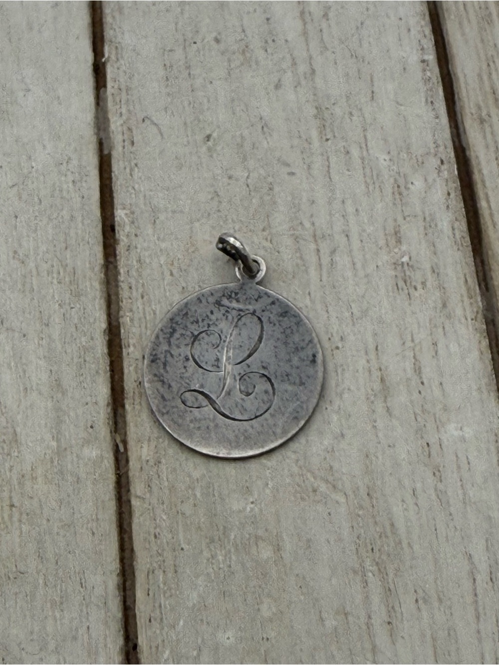 Silver tone 'L' Monogram Circle Pendant Necklace Charm